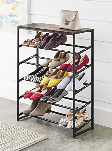 Whitmor Modern Industrial 5-Tier Shoe Rack, Black