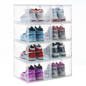 avarmora shoe boxes clear plastic stackable, 8 pack drop front shoe box with magnetic acrylic hard door, xl shoe storage boxes for display sneakers, fit up to us size 13 (13.6''x 10.6''x 7.7'')