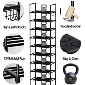 MCMACROS 10 Tiers Tall Free Standing Shoe Racks,Narrow Shoe Shelf Storage 20-24 Pairs Shoes, DIY assembly shoe rack layers,Space-Saving for Closet,Entryway,Anywhere.Black.