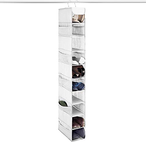 ZOBER 10-Shelf Hanging Shoe Organizer (2 Pack) Hanging Closet Shoe Organizer with Side Mesh Pockets, Space Saving Shoe Holder & Storage, Closet Organizer Great for Shoes, Purses, Handbags Etc. (White)