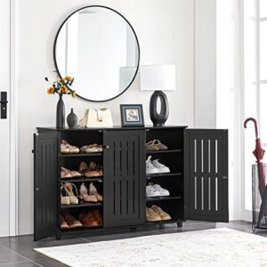 Topeakmart Shoe Rack Frees Standing Storage Organizer 4 Tier Shoe Shelf Storage Louvered Door Entryway Hallway Furniture for Living Room Bathroom Black