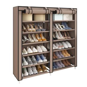 udear shoe rack portable storage free standing shoe organizer with non-woven fabric cover (brown)