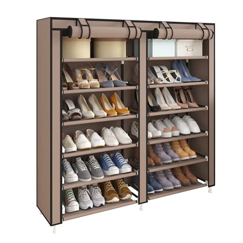 UDEAR Shoe Rack Portable Storage Free Standing Shoe Organizer with Non-Woven Fabric Cover (Brown)