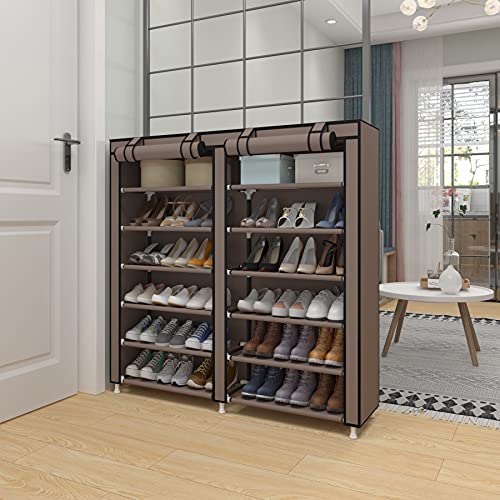 UDEAR Shoe Rack Portable Storage Free Standing Shoe Organizer with Non-Woven Fabric Cover (Brown)