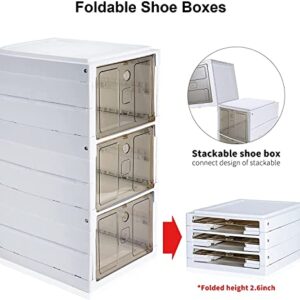 Shoe Storage Boxes Clear Plastic Folding Shoe Box Storage Containers, 3 Layers Shoe Box Organizer for Women Men Plastic Dustproof for Sneaker, Heel, Sandal, White