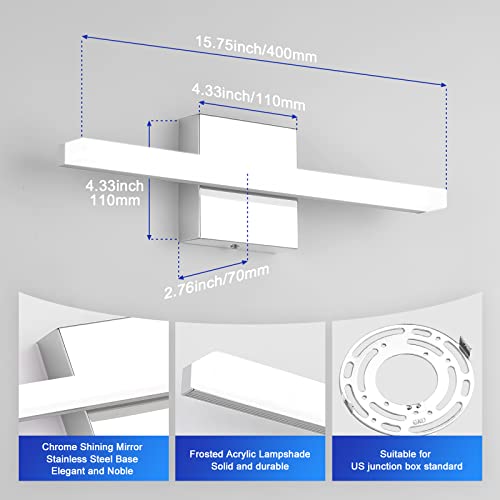 Combuh Modern Bathroom Light Fixtures Over Mirror 16 Inch IP44 9W Chrome Bathroom Vanity Light for Bathroom Wall Lights Cool White 6000K