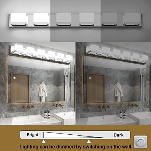 Tipace 6 Lights Dimmable LED Modern Vanity Lights for Bathroom, Chrome Bathroom Wall Light Fixtures Over Mirror (White Light 6000K)