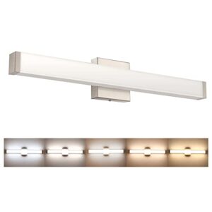 yhtlaeh bathroom vanity light brushed brass square led 24 inch 14w 5 cct adjustable color temperature wall bar lighting fixtures over mirror