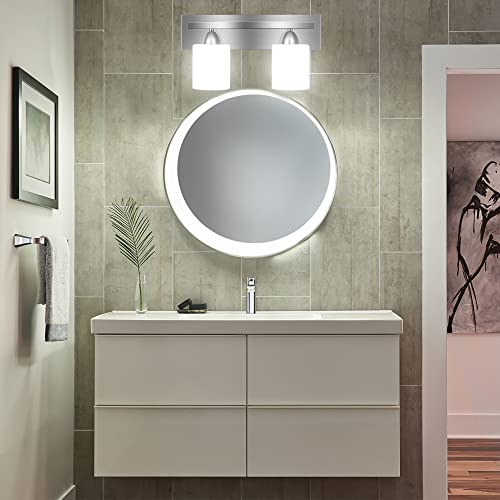 Bathroom Vanity Light Fixture, 2-Light Modern Bathroom Lights with Glass Shade, Brushed Nickel Bath Lighting Fixtures Over Mirror, Hollywood Style Interior Wall Sconce for Makeup Dressing Table