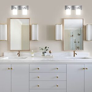 Bathroom Vanity Light Fixture, 2-Light Modern Bathroom Lights with Glass Shade, Brushed Nickel Bath Lighting Fixtures Over Mirror, Hollywood Style Interior Wall Sconce for Makeup Dressing Table