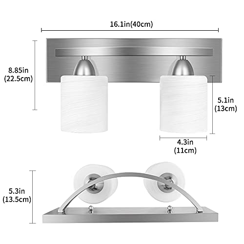 Bathroom Vanity Light Fixture, 2-Light Modern Bathroom Lights with Glass Shade, Brushed Nickel Bath Lighting Fixtures Over Mirror, Hollywood Style Interior Wall Sconce for Makeup Dressing Table