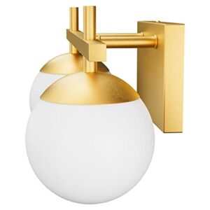 Ralbay Mid Century Modern Gold Vanity Light 2-Light Mid Century Modern Bathroom Light Fixture Gold Milky Glass Ball Bathroom Wall Light Fixtures