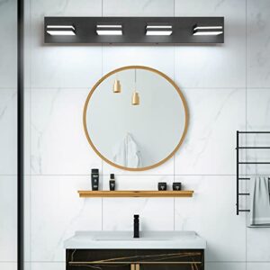SineRise LED Modern Bathroom Vanity Light Fixtures (4-Light, 30-Inch, Dimmable), Matte Black Modern Acrylic Bathroom Wall Lighting Fixtures Over Mirror (Cool White 6000K)