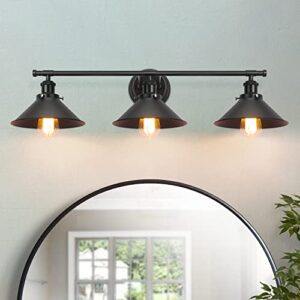 alynzee bathroom vanity light fixtures,farmhouse wall sconce industrial kitchen wall lighting with matte black cone metal shade (3 light)