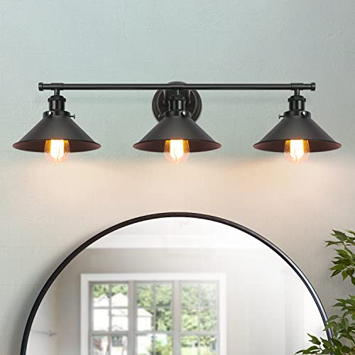 Alynzee Bathroom Vanity Light Fixtures,Farmhouse Wall Sconce Industrial Kitchen Wall Lighting with Matte Black Cone Metal Shade (3 Light)