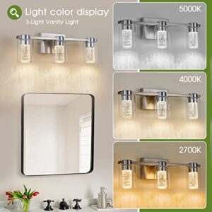 Zhizenl Bathroom Light Fixtures, Brushed Nickel 3 Light Bathroom Vanity Light Over Mirror, Modern Crystal Dimmable LED Vanity Lights with Clear Glass Shade for Bedroom Living Room