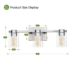 Zhizenl Bathroom Light Fixtures, Brushed Nickel 3 Light Bathroom Vanity Light Over Mirror, Modern Crystal Dimmable LED Vanity Lights with Clear Glass Shade for Bedroom Living Room