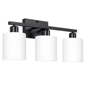 dekang 3-light bathroom vanity light fixtures over mirror, modern anti-rust black wall sconces for bedroom, living room, decor milky white glass shades, e26 standard base, bulbs not included