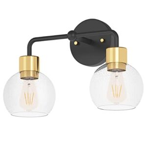 inlight 16" wide black and brushed gold 2-light vanity bath light with clear seedy glass globe shades, bulb not included, in-0443-2-gd
