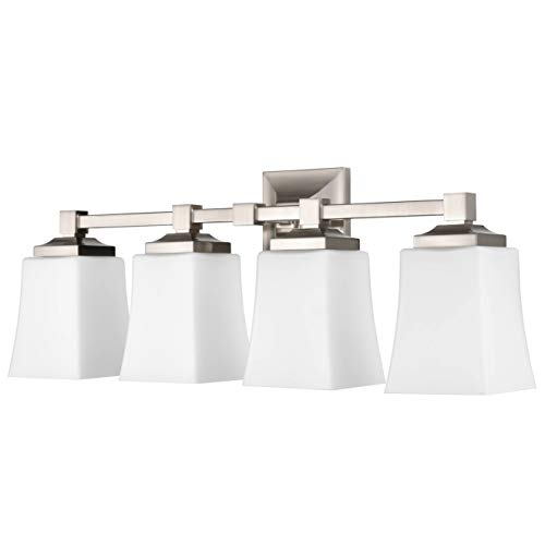 Linea di Liara Brighton 4 Light Bathroom Vanity Light Polished Chrome Bathroom Light Fixtures Over Mirror Modern Vanity Lighting Fixture with Frosted Glass Shade, UL Listed