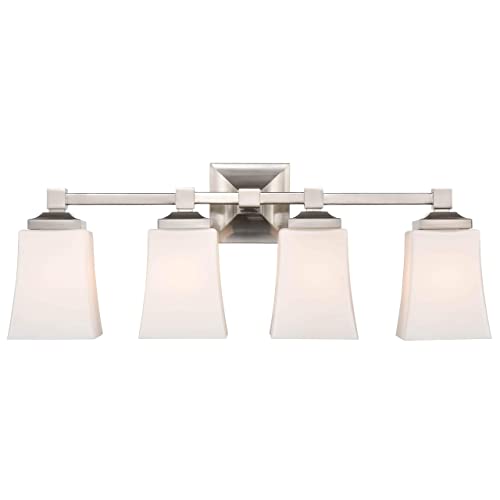 Linea di Liara Brighton 4 Light Bathroom Vanity Light Polished Chrome Bathroom Light Fixtures Over Mirror Modern Vanity Lighting Fixture with Frosted Glass Shade, UL Listed