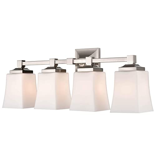 Linea di Liara Brighton 4 Light Bathroom Vanity Light Polished Chrome Bathroom Light Fixtures Over Mirror Modern Vanity Lighting Fixture with Frosted Glass Shade, UL Listed