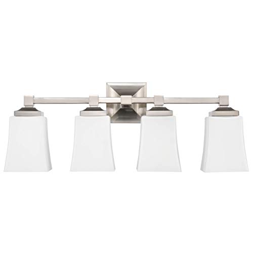 Linea di Liara Brighton 4 Light Bathroom Vanity Light Polished Chrome Bathroom Light Fixtures Over Mirror Modern Vanity Lighting Fixture with Frosted Glass Shade, UL Listed