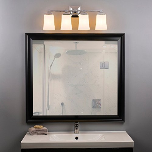 Linea di Liara Brighton 4 Light Bathroom Vanity Light Polished Chrome Bathroom Light Fixtures Over Mirror Modern Vanity Lighting Fixture with Frosted Glass Shade, UL Listed