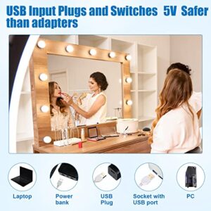 Yahenda 30 Pcs LED Vanity Lights Makeup Mirror Lights with Adjustable Color and Brightness Stick on Vanity Lighting Fixtures with 10 LED Light Bulbs for Bathroom Bedroom Dressing Mirror Wall Table