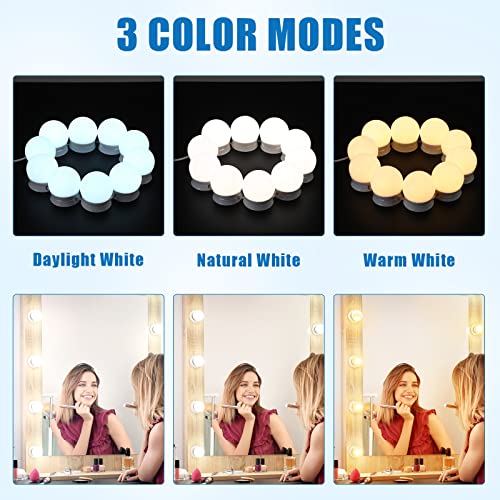 Yahenda 30 Pcs LED Vanity Lights Makeup Mirror Lights with Adjustable Color and Brightness Stick on Vanity Lighting Fixtures with 10 LED Light Bulbs for Bathroom Bedroom Dressing Mirror Wall Table