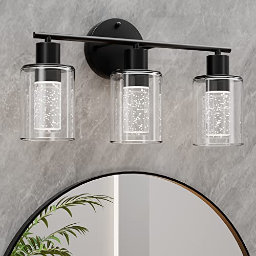 CEINOL Bathroom Vanity Light with LED Bulbs, Wall Sconce Light Fixture Indoor, Modern Bathroom Lamp Over Mirror Black 3 Lights