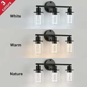 CEINOL Bathroom Vanity Light with LED Bulbs, Wall Sconce Light Fixture Indoor, Modern Bathroom Lamp Over Mirror Black 3 Lights