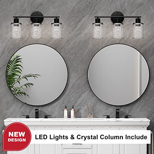 CEINOL Bathroom Vanity Light with LED Bulbs, Wall Sconce Light Fixture Indoor, Modern Bathroom Lamp Over Mirror Black 3 Lights