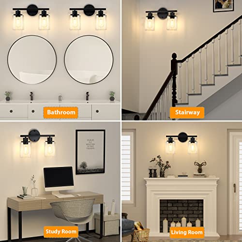 Licperron 2-Light Bathroom Vanity Light Fixtures, Modern Black Bathroom Vanity Lights Over Mirror with Clear Glass Shade, Industrial Wall Mounted Sconces Lighting for Bedroom Hallway