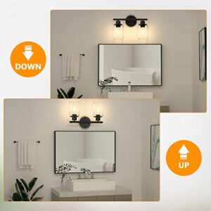 Licperron 2-Light Bathroom Vanity Light Fixtures, Modern Black Bathroom Vanity Lights Over Mirror with Clear Glass Shade, Industrial Wall Mounted Sconces Lighting for Bedroom Hallway