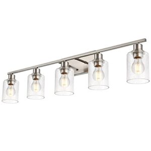 vinluz modern 5 light wall mounted lighting in brushed nickel finish contemporary bathroom vanity light fixture with seeded glass shade over mirror for dressing table bedroom
