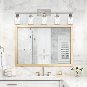 VINLUZ Modern 5 Light Wall Mounted Lighting in Brushed Nickel Finish Contemporary Bathroom Vanity Light Fixture with Seeded Glass Shade Over Mirror for Dressing Table Bedroom