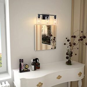 Bathroom Vanity Light Fixtures, 3-Light Black Bathroom Lights over Mirror Modern Wall Sconces Lighting, Matte Black Bathroom Wall Lights with Clear Glass Shade for Mirror, Hallway, Powder Room