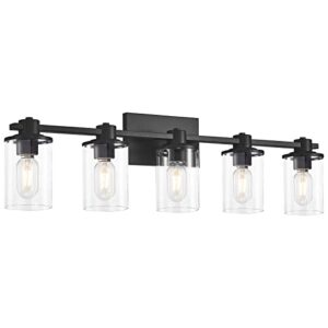 XGFOURSEVEN 5-Light Modern Bathroom Vanity Lights,Industrial Matte Black Bathroom Light Fixtures with Clear Glass, Vanity Lights Fixture for Bathroom, Living Room, Mirror,Hallway