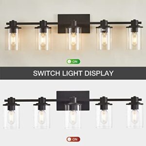 XGFOURSEVEN 5-Light Modern Bathroom Vanity Lights,Industrial Matte Black Bathroom Light Fixtures with Clear Glass, Vanity Lights Fixture for Bathroom, Living Room, Mirror,Hallway