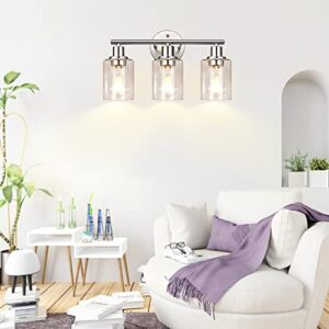 3-Light Bathroom Light Fixtures, Brushed Nickel Vanity Light, Farmhouse Wall Lights with Clear Glass Shade, Bathroom Wall Lamp for Mirror Kitchen Bedroom Hallway Living Room Hallway Cabinet