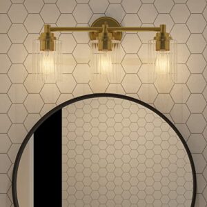 GETINLIGHT 20" Wide 3-Light Gold Bathroom Vanity Light with Clear Ribbed Glass Shade, Bulb Not Included, IN-0444-3-GD