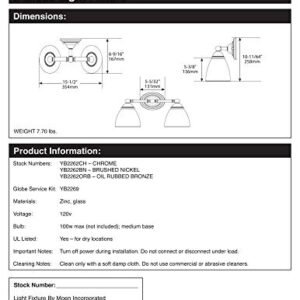 Moen YB2262CH Brantford 2-Light Dual-Mount Bath Bathroom Vanity Fixture with Frosted Glass, Chrome