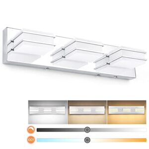 3 color temperature dimmable bathroom light fixtures over mirror led chrome 3 light bathroom vanity light fixtures acrylic stainless steel square shade vanity lights for bathroom, etl certificated