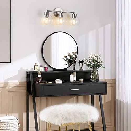 diniluse Bathroom Light Fixtures 3 Lights Vanity Light with Brushed Nickel Round Finish, Bathroom Vanity Lights with Clear Globe Glass, Wall Sconce for Mirror, Bedroom, Living Room, Kitchen