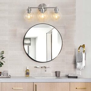 diniluse Bathroom Light Fixtures 3 Lights Vanity Light with Brushed Nickel Round Finish, Bathroom Vanity Lights with Clear Globe Glass, Wall Sconce for Mirror, Bedroom, Living Room, Kitchen