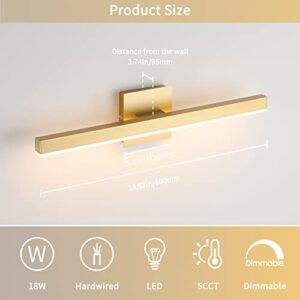 Joossnwell Gold Vanity Lights for Bathroom 24" Inch Dimmable 5CCT Modern Bath Vanity Lighting Fixtures Over Mirror LED Bathroom Wall Sconces Light 18W