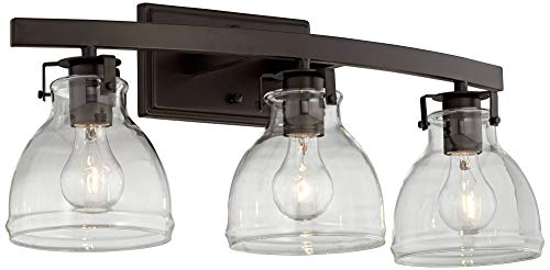 Possini Euro Design Bellis Modern Industrial Wall Light Bronze Brown Hardwired 23 1/2" 3-Light Fixture Clear Curving Glass Shade for Bedroom Bedside Bathroom Vanity Living Room Hallway Dining House