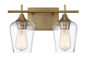 savoy house 8-4030-2-322 octave 2-light bathroom vanity light in a warm brass finish with clear glass (14" w x 9" h)