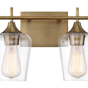 Savoy House 8-4030-2-322 Octave 2-Light Bathroom Vanity Light in a Warm Brass Finish with Clear Glass (14" W x 9" H)